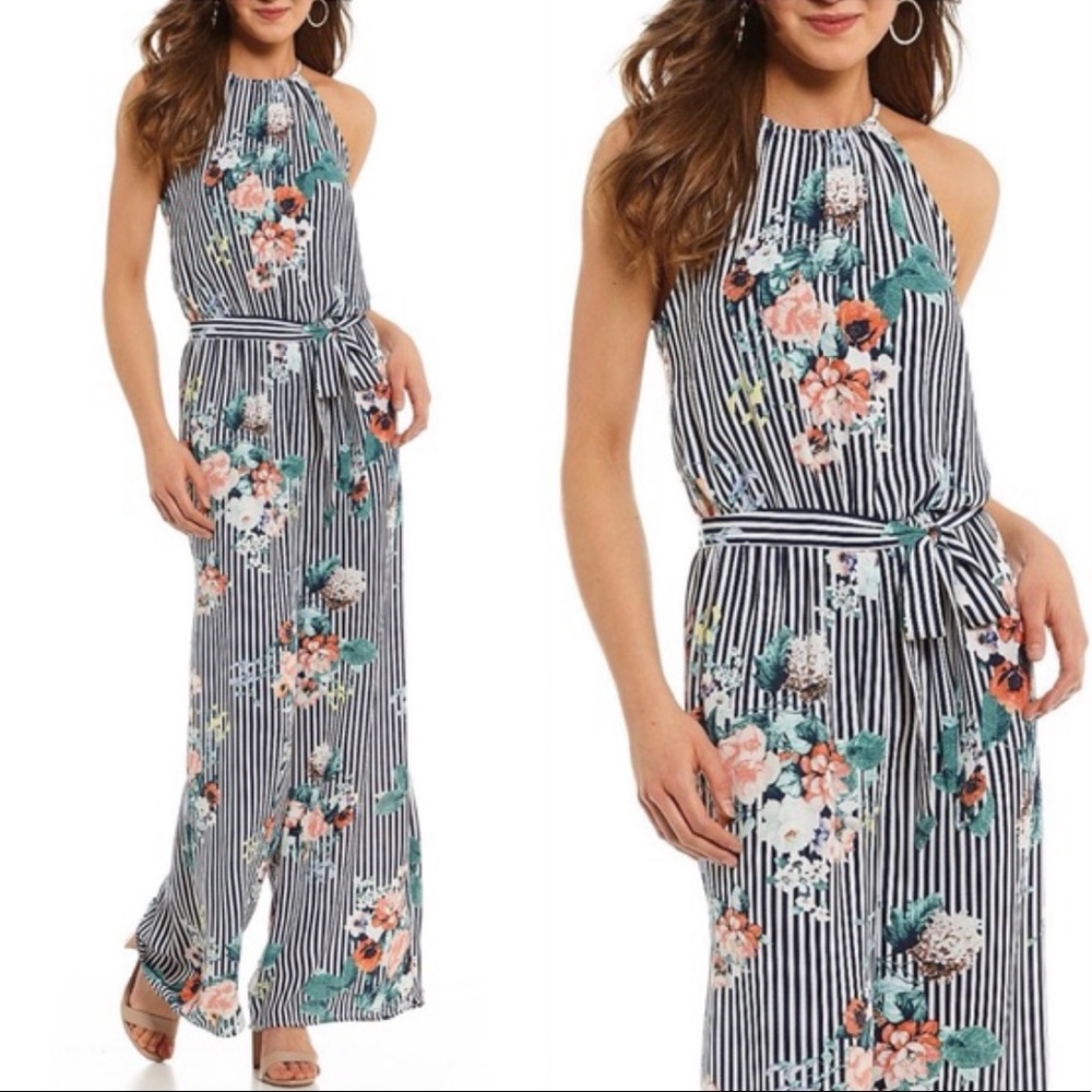 My Michelle floral stripe jumpsuit. Halter top